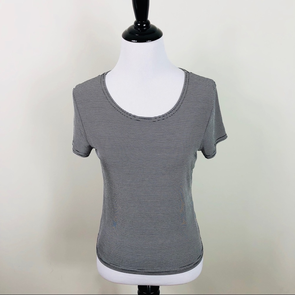 Frances Francis Crewneck Short Sleeve Black & White Striped Tee Shirt *98